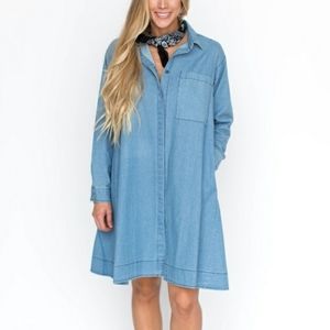 Agnes & Dora Blue Denim Shirt Dress XS Button Down